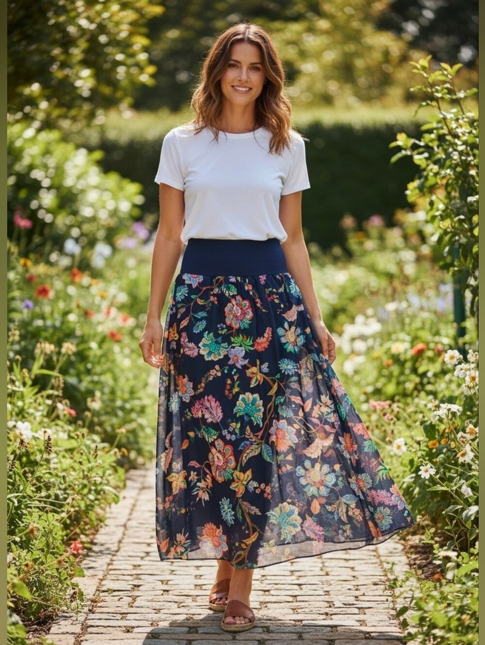Giusy Floral Silk Blend Maxi Skirt Size Large